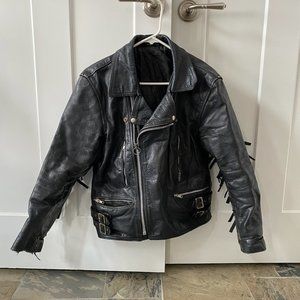 WOMENS OVERSIZED LEATHER FRINGE JACKET : BLACK : 40